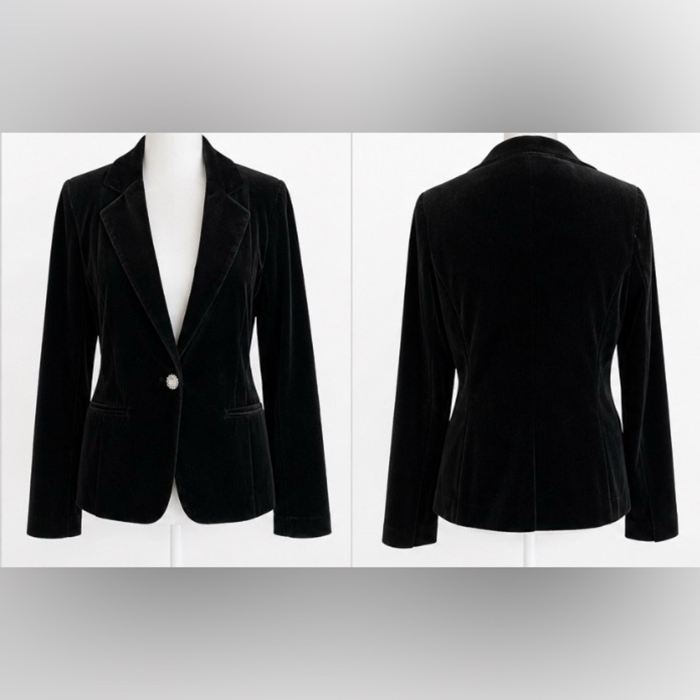 Tahari elegant Black Velvet Single-Button Blazer